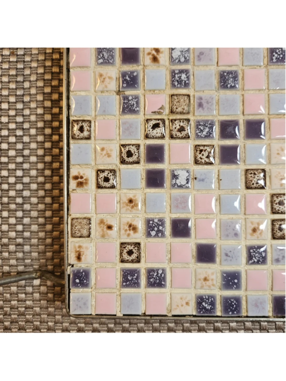 Vintage MCM Tile Trivet Hot Plate With Handles Pink Purple Beige Brown